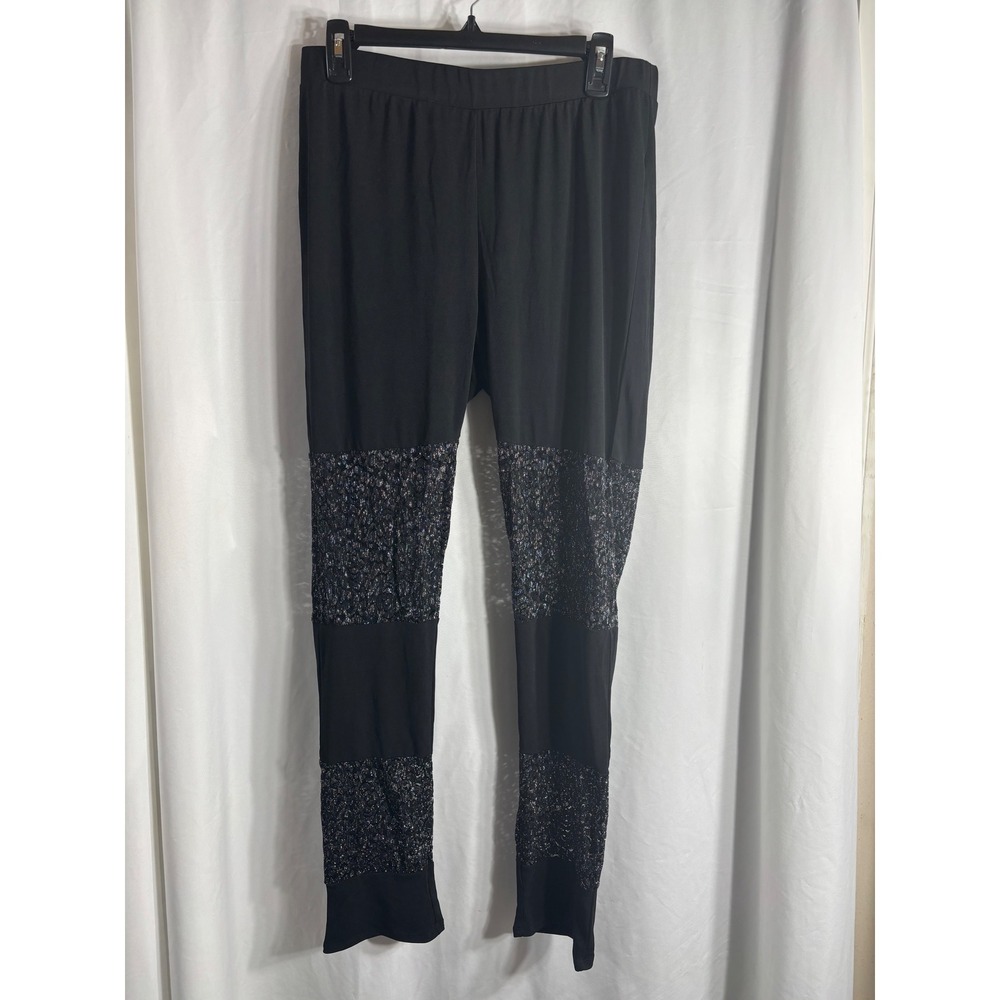 Venus Black Lace Panel Leggings Pants Stretch Comfort Women Size L